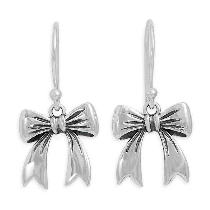 Sterling Silver Bow Dangle Earrings 25x13mm for wholesale by Nina Designs