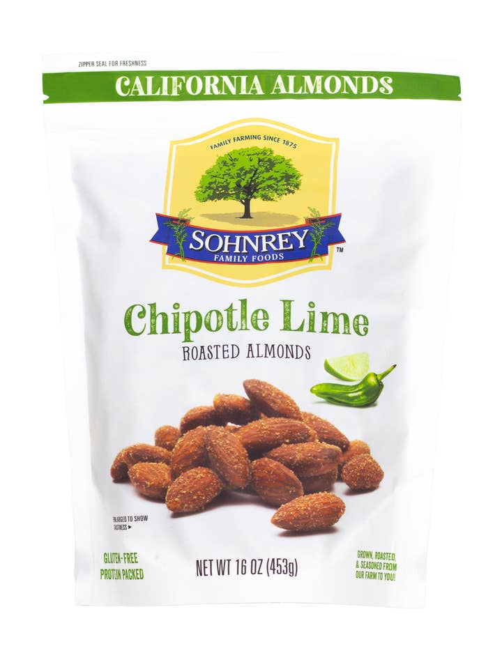 Chipotle Lime Almonds 1 lb for wholesale by Sohnrey Family Foods LLC