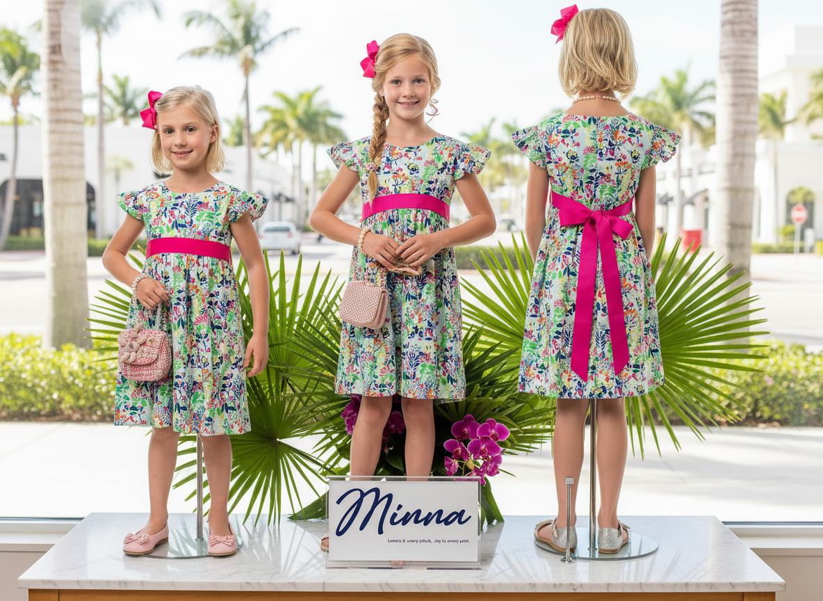 Minna - Wholesale Dress - Kids -  Ruffle Sleeve Classic Party Dress - Vibrant Florals 1