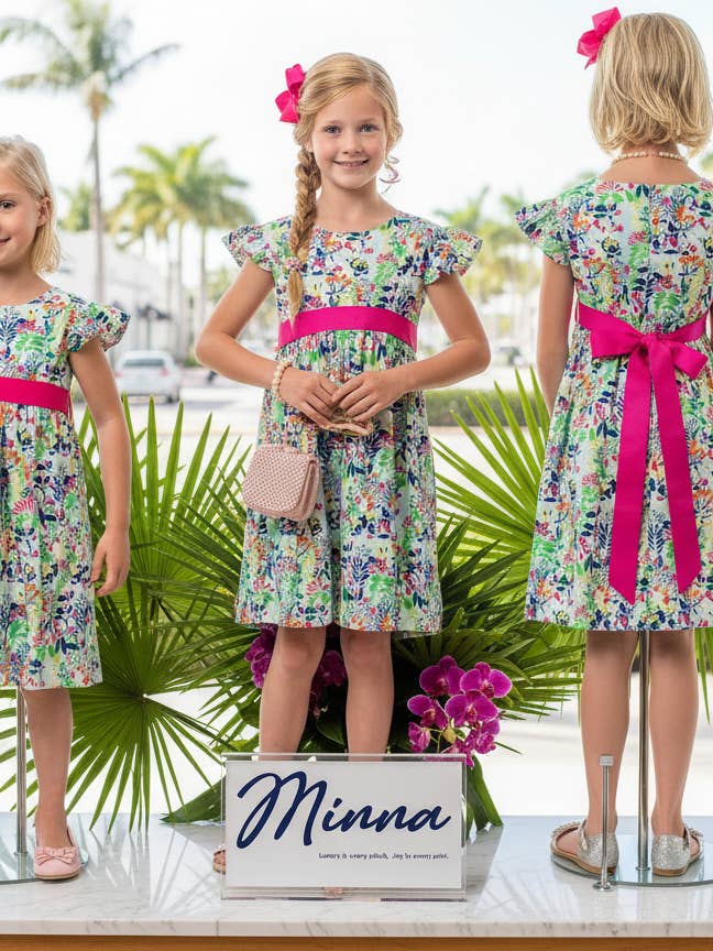 Minna - Wholesale Dress - Kids - Ruffle Sleeve Classic Party Dress - Vibrant Florals 1