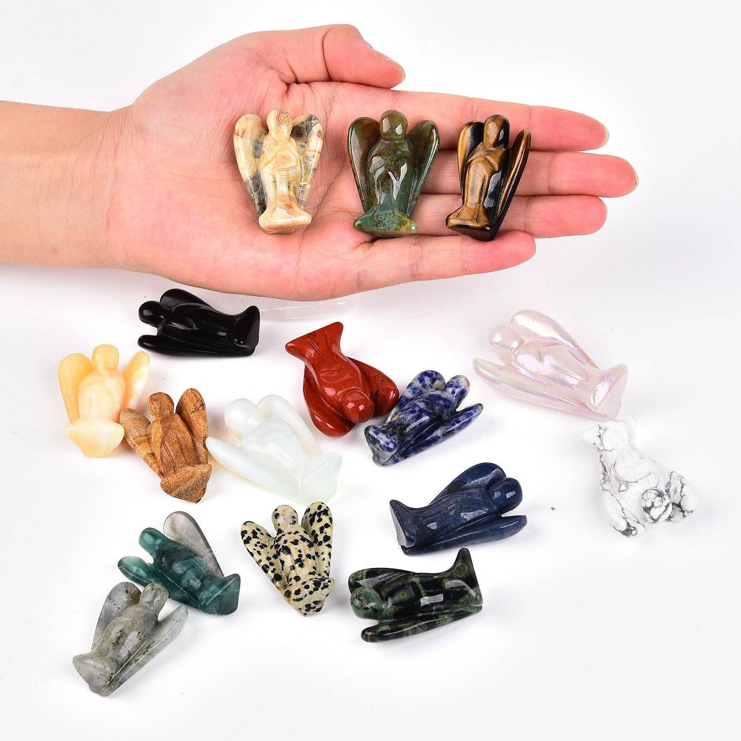 The Crystal Tabby - Venta al por mayor Figura decorativa - Lote de 6 ángeles opalitas, talla XS1