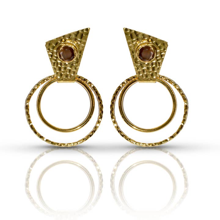 Brown Catseye Handmade Gold Earrings for wholesale by ZEYZEY