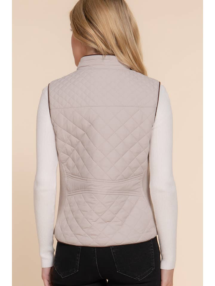 Active Basic | Active USA - Wholesale Outerwear Vest - Women's - Suede Piping Detail Rib Quilted Padding Vest