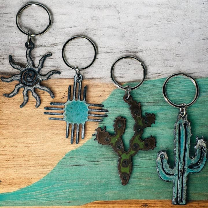 Southwestern Keychain Western recycled rustic cactus Zia for wholesale by Iron Jewel