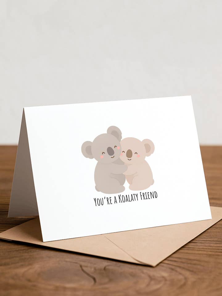 Koala-skämt Vykort: 'Du är en KOALA-tiv vän' för wholesale av Chewy Lemon Studio