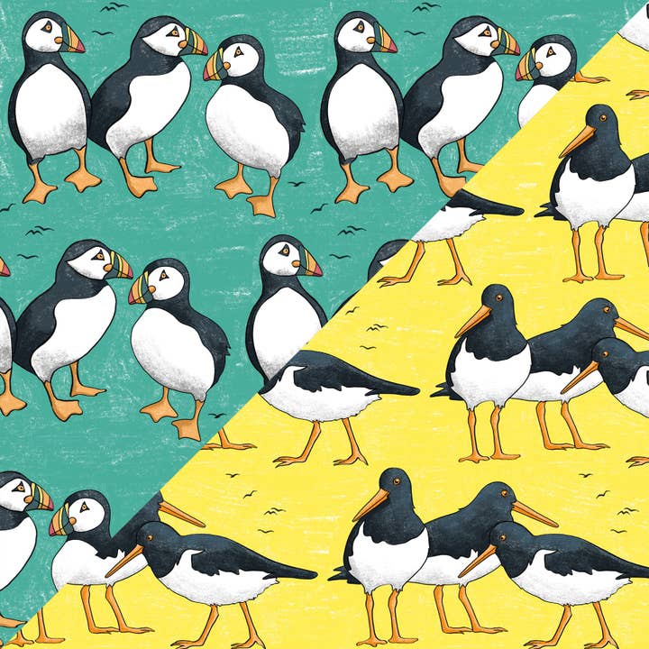 Puffin/Oyster Catcher Double Sided Wrapping Paper for wholesale by Neon Magpie