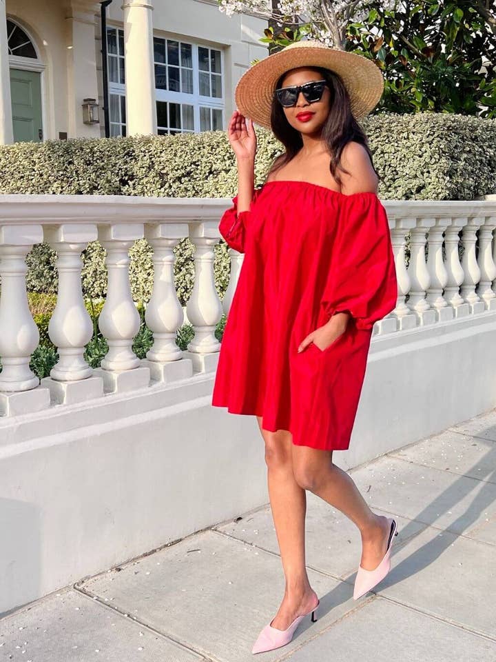Red Off Shoulder Dress for wholesale by SETSOFRAN London