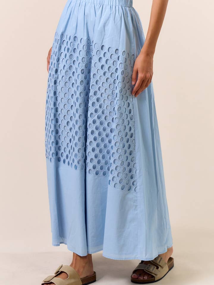 ILK4962 Embroidered Eyelet Elastic Waist Maxi Skirt for wholesale by Lalavon