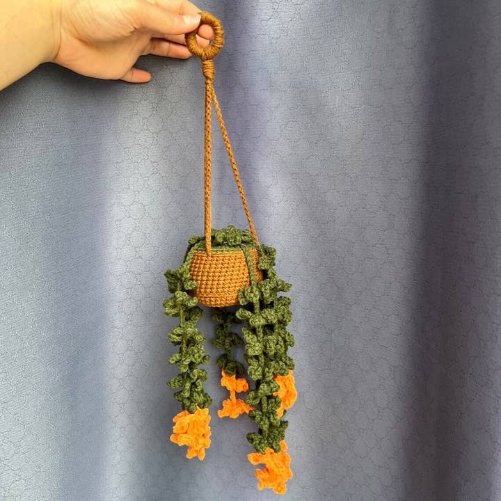 TOMOPOD LLC - Vente Breloque décorative pour voiture – unisexe - Pot de fleurs en forme de fougère en crochet, à suspendre à la main pour voiture6