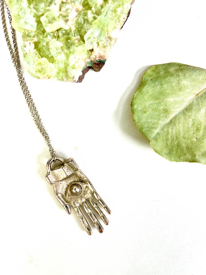 Silver Protection Hand Hamsa Hand Necklace for wholesale by Indie South