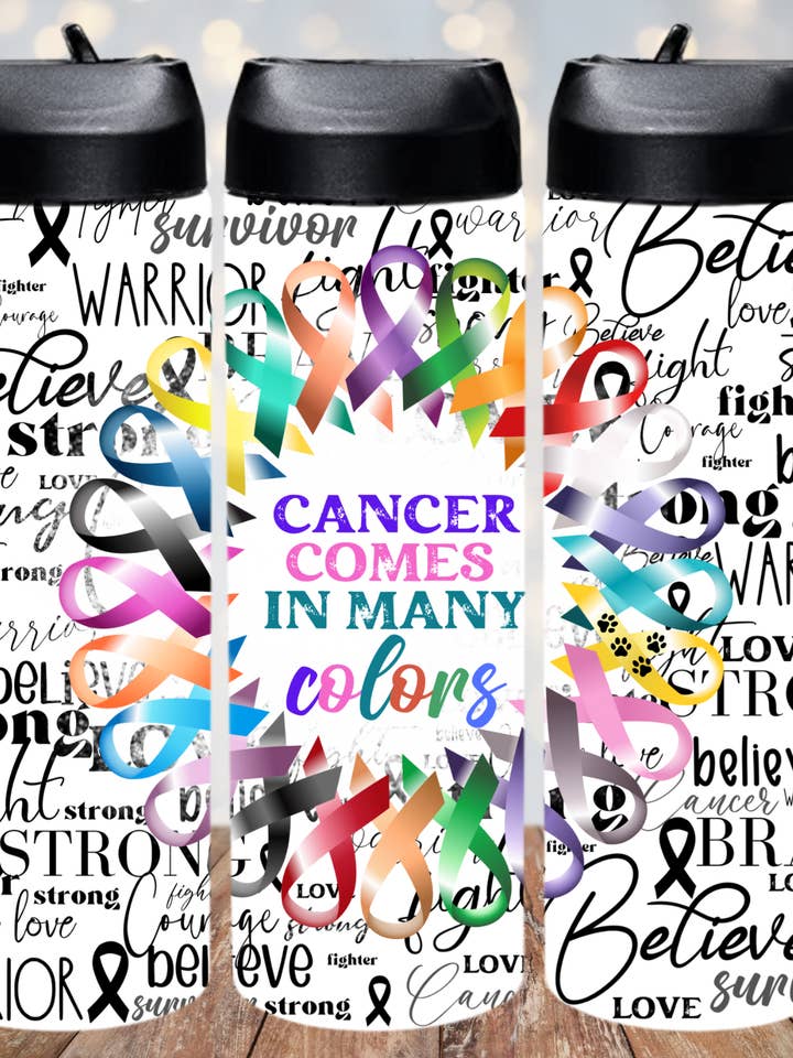 Gobelets et bouteilles d'eau pour la sensibilisation au cancer pour la vente par Bringing Joy Boutique