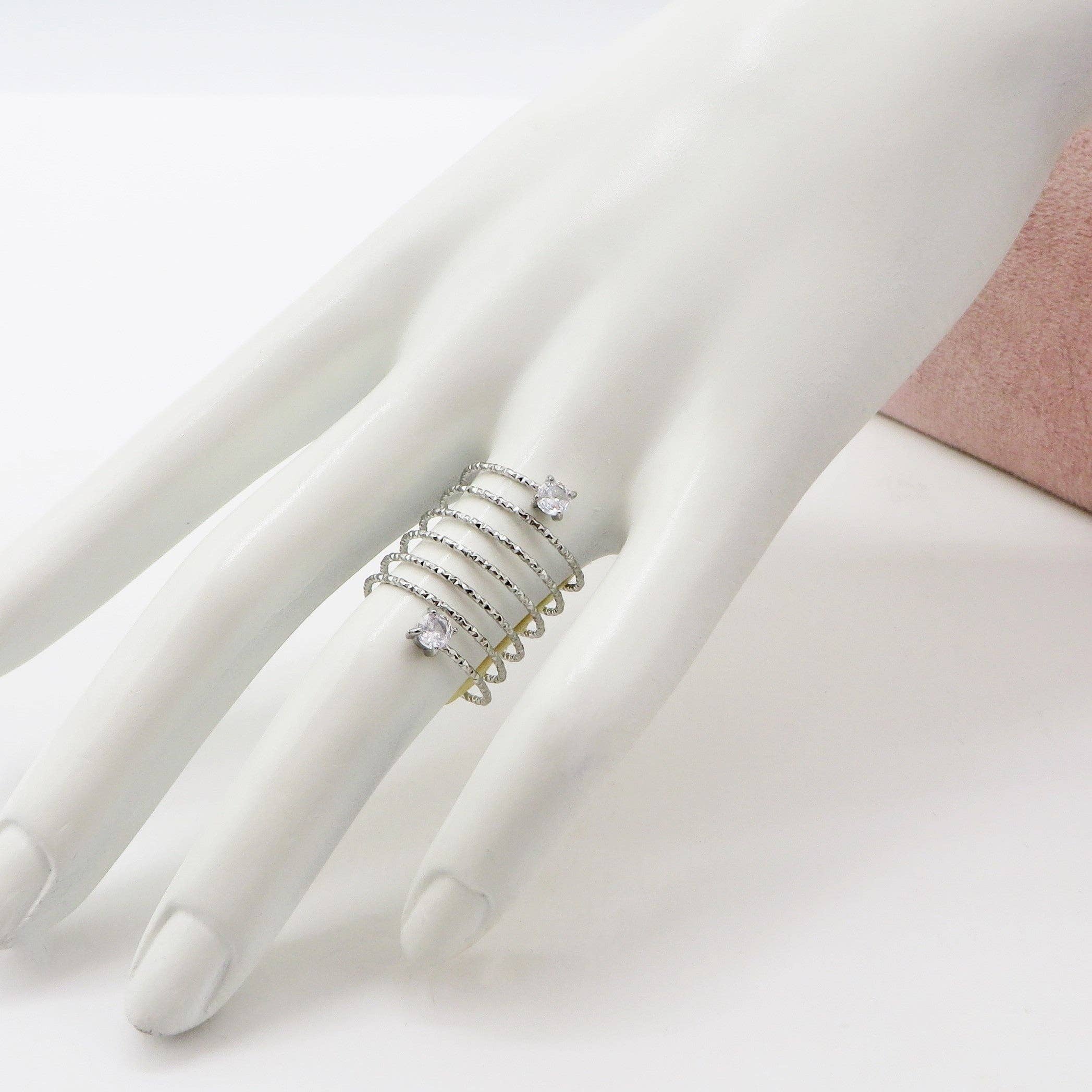 Daemon srls - Wholesale Cocktail/Statement Ring - ANITA ~ Anello a spirale regolabile in ACCIAIO INOSSIDABILE con cubic zirconia14