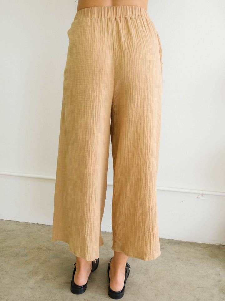 Taupe Misa Gauze Lightweight Culotte Pants for Women for wholesale on Faire1