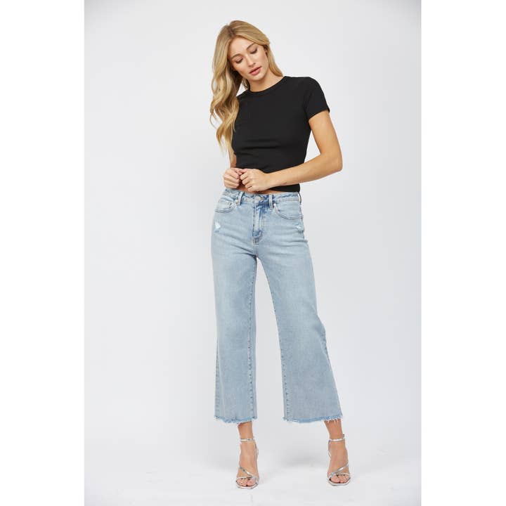 ELECTRIC BLUE HIGH RISE ANKLE WIDE LEG for wholesale on Faire
