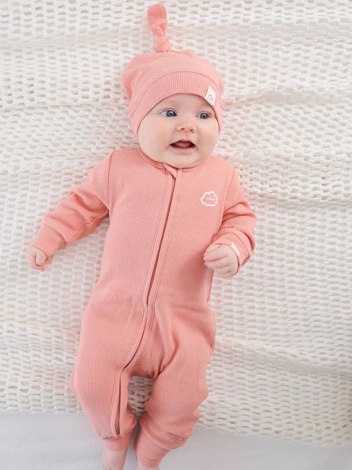 Organic Cotton Waffle Beanie - Blush Pink for wholesale by Lūmmi in Colour Babywear