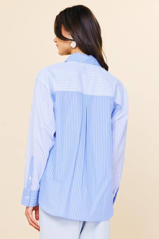 White Blue Striped Relaxed Button-Down Shirt for wholesale on Faire3