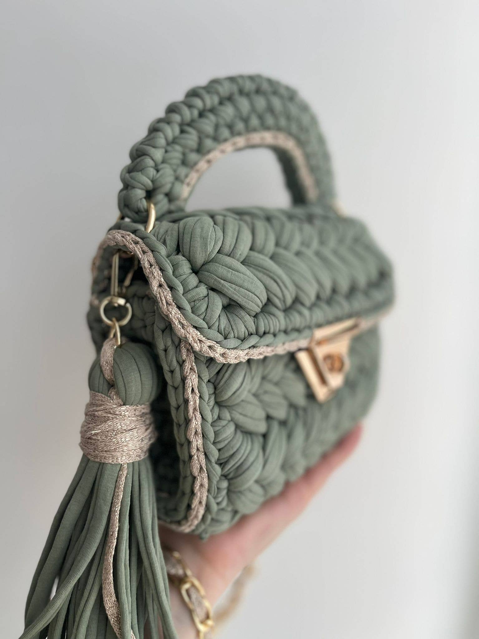 CHQEL - Wholesale Top Handle Bag - Women's - CHQEL  Green Ribbon  Bag for Women Handmade Crochet Purse  4