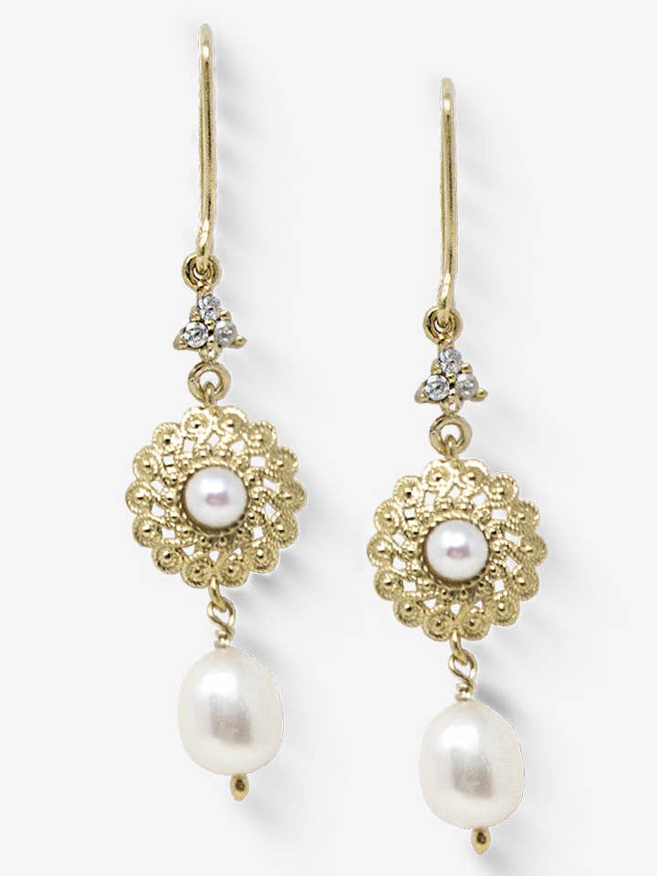 Boucles d'oreilles Filigrana avec perles pour la vente par Vintouch Jewels