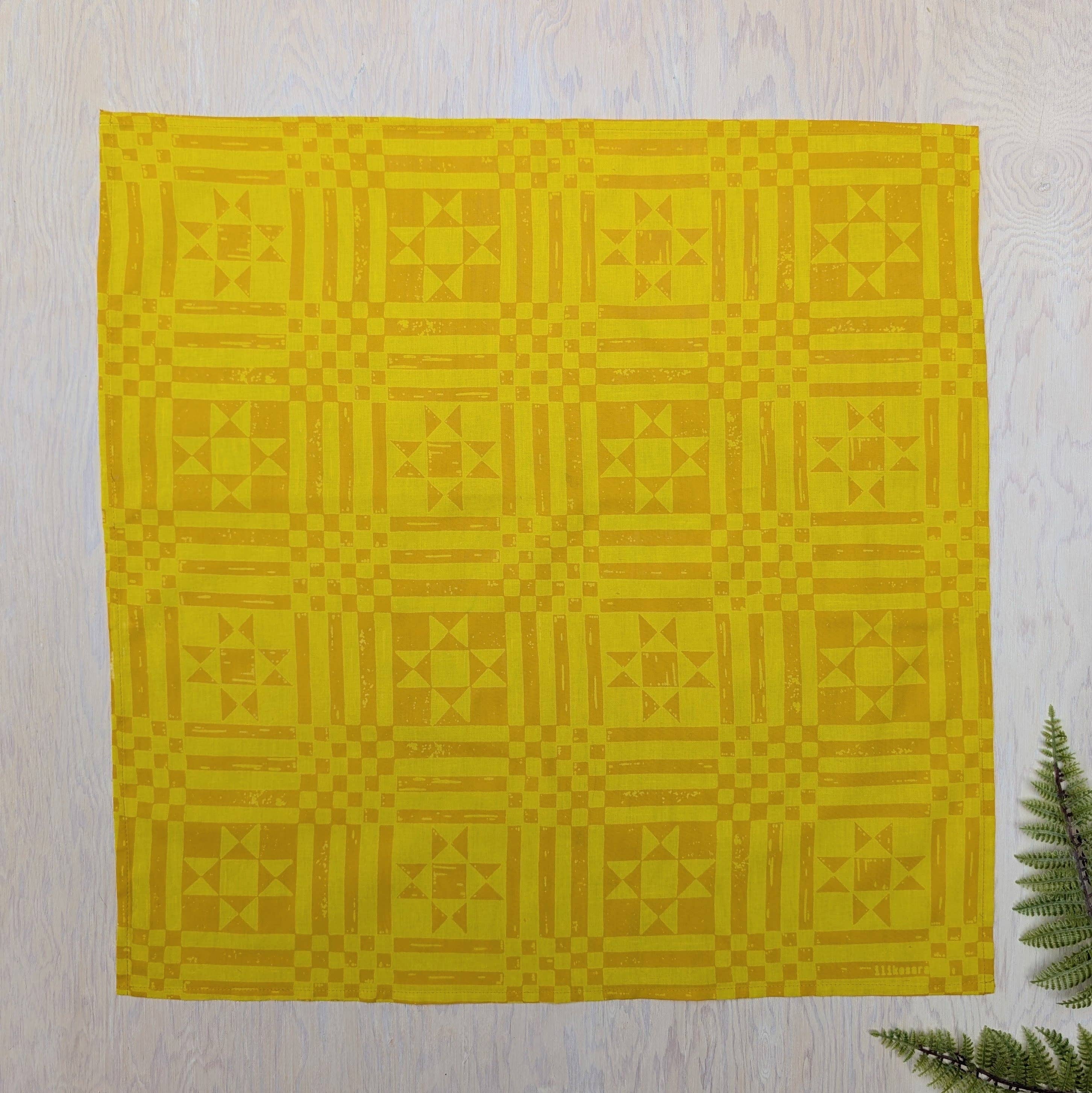 ilikesara | art + goods – wholesale Bandana – Women's – bandana | sawtooth yellow gold - geometric folk quilt pattern scarf neckerchief6