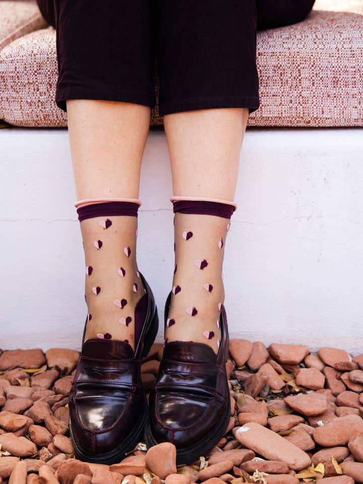 Atelier St Eustache - Wholesale Socks - Women's - VENUS • Transparent heart socks Pink October women1