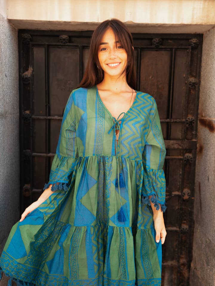 Geriba: vestido corto boho con estampado 55206-3 para venta al por mayor de Mehran