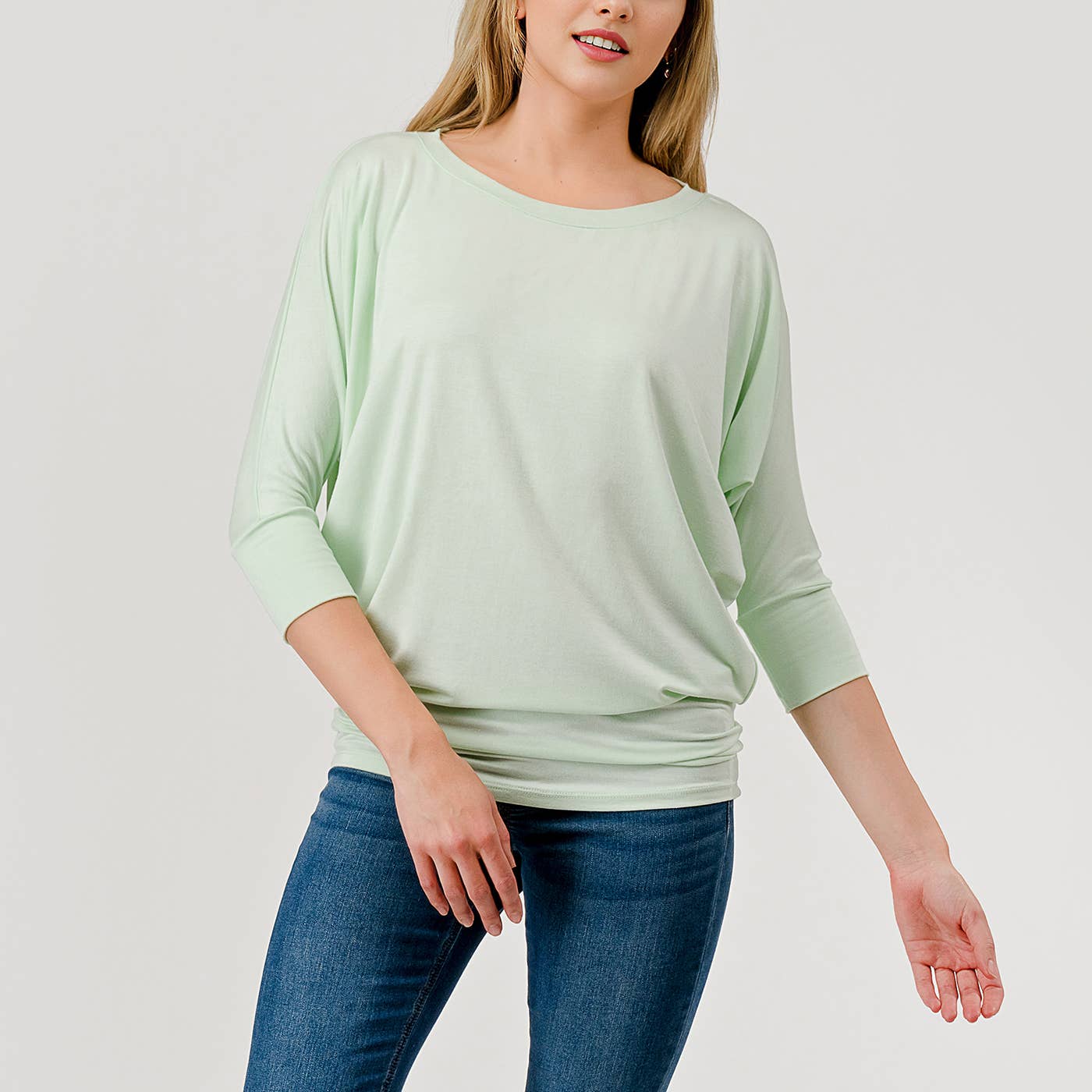 Heimious - Wholesale Knit Top - Women's - 3/4 Dolman Sleeve Round neck Modal Jersey  Top, 250340