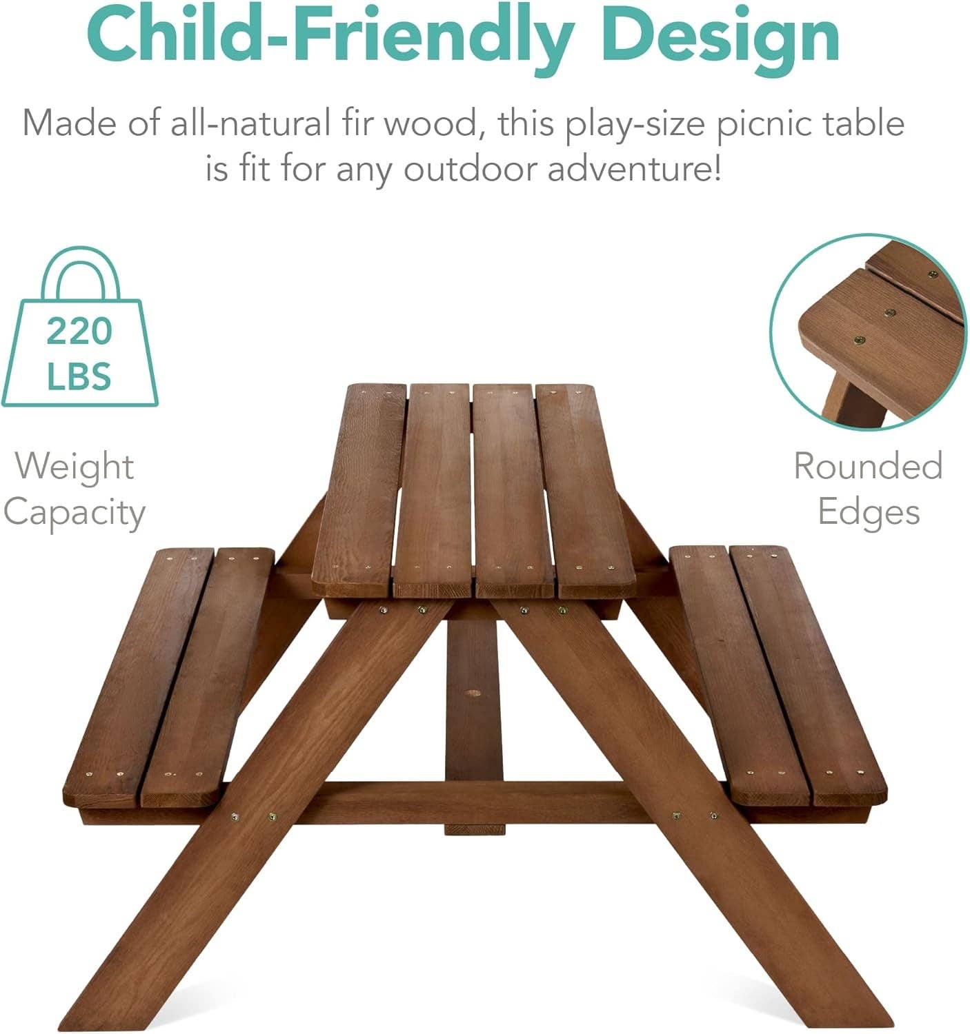 Walnut Wooden Kids Picnic Table With Adjustable Umbrella for wholesale on Faire3