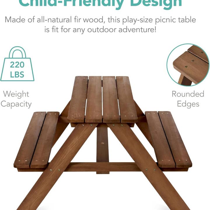 Walnut Wooden Kids Picnic Table With Adjustable Umbrella for wholesale on Faire3