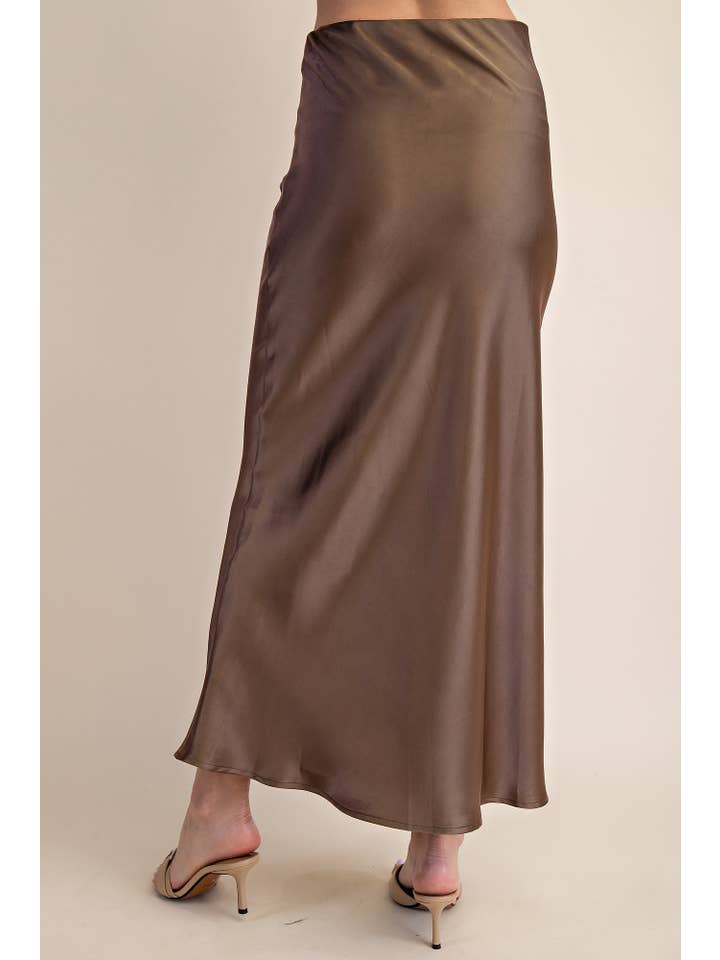 Glam - Wholesale Skirt - Women's - Waist Elastic Band Midi Satin Skirt17