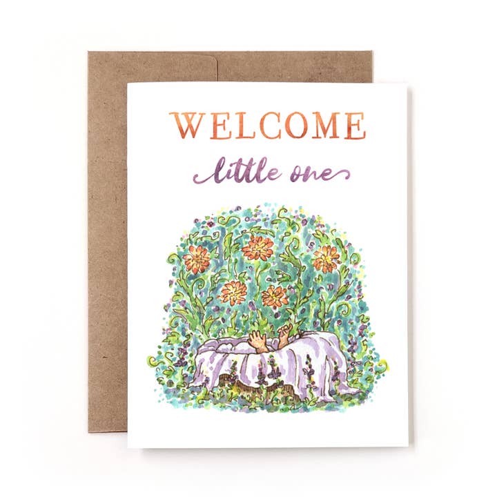 Bem-vindo Pequeno Cartão de Felicitações para o Novo Bebé em Aguarela por atacado de Nettles & Lace Paper Co.