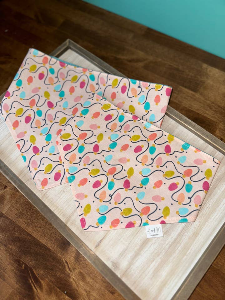 Pink Christmas Lights Reversible Dog Bandana, K and M Collar for wholesale by K and M Collars