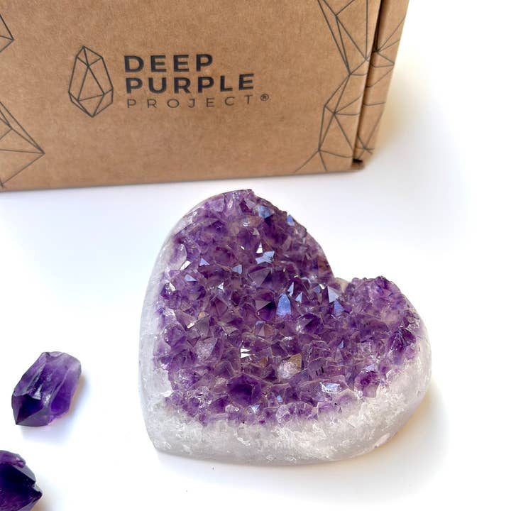 Amethyst crystal heart, Valentines gift for wholesale by Deep Purple Project
