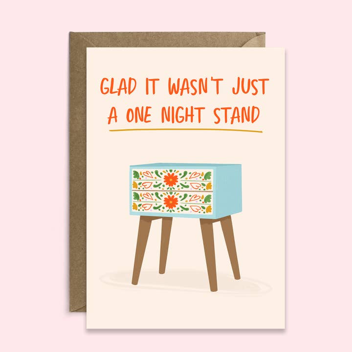 One Night Stand | Funny Valentine’s Card | Anniversary Card for wholesale by Tikkled Pink
