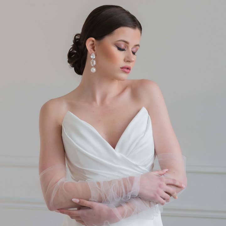 VANESSA Large Rhinestone & Mother of Pearl Glam Bridal Earrings for wholesale by Blair Nadeau Bridal Adornments