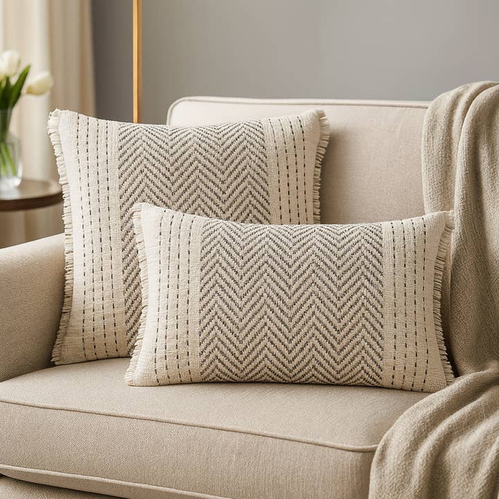 Grå Kantha Stitch Bomuld Dekorativ Kastepude for engroshandel hos Fennco Styles