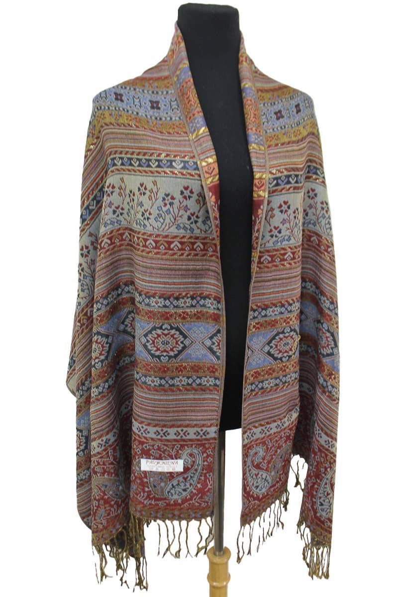 AS SHOWN Geometric Paisley Metallic Pashmina Shawl Scarf for wholesale on Faire8