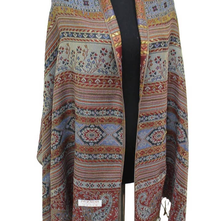 AS SHOWN Geometric Paisley Metallic Pashmina Shawl Scarf for wholesale on Faire8