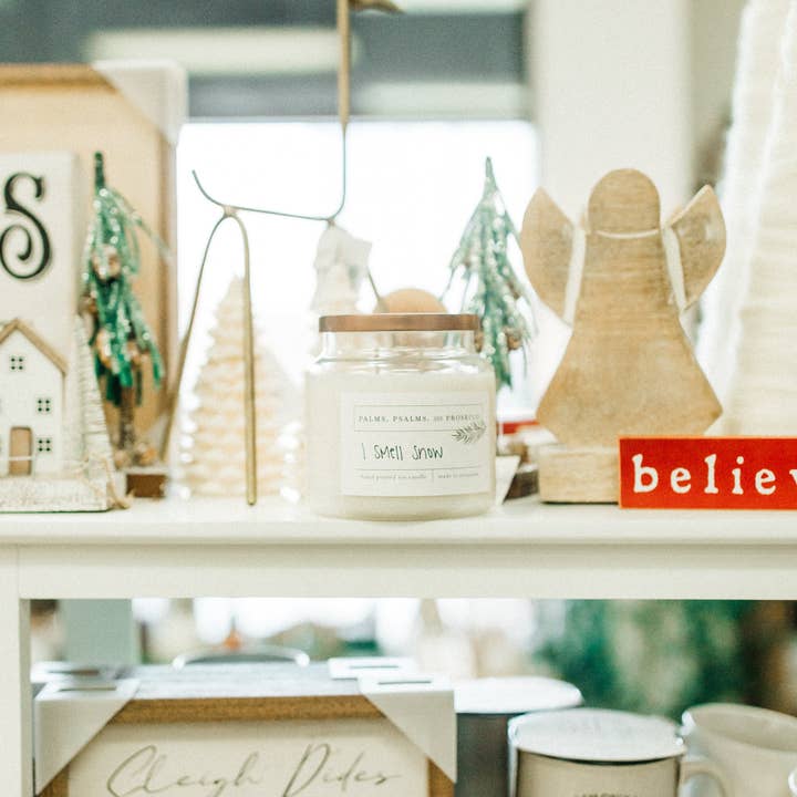 I Smell Snow Soy Candle for wholesale by Palms, Psalms, & Prosecco