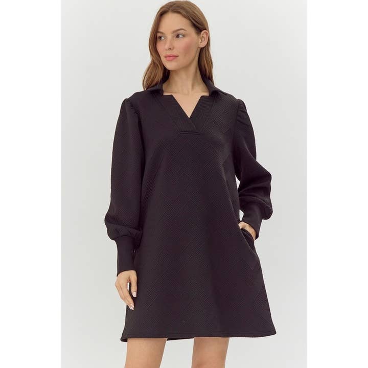 Textured Dress - Open Collared Neck for wholesale by STYLE USA