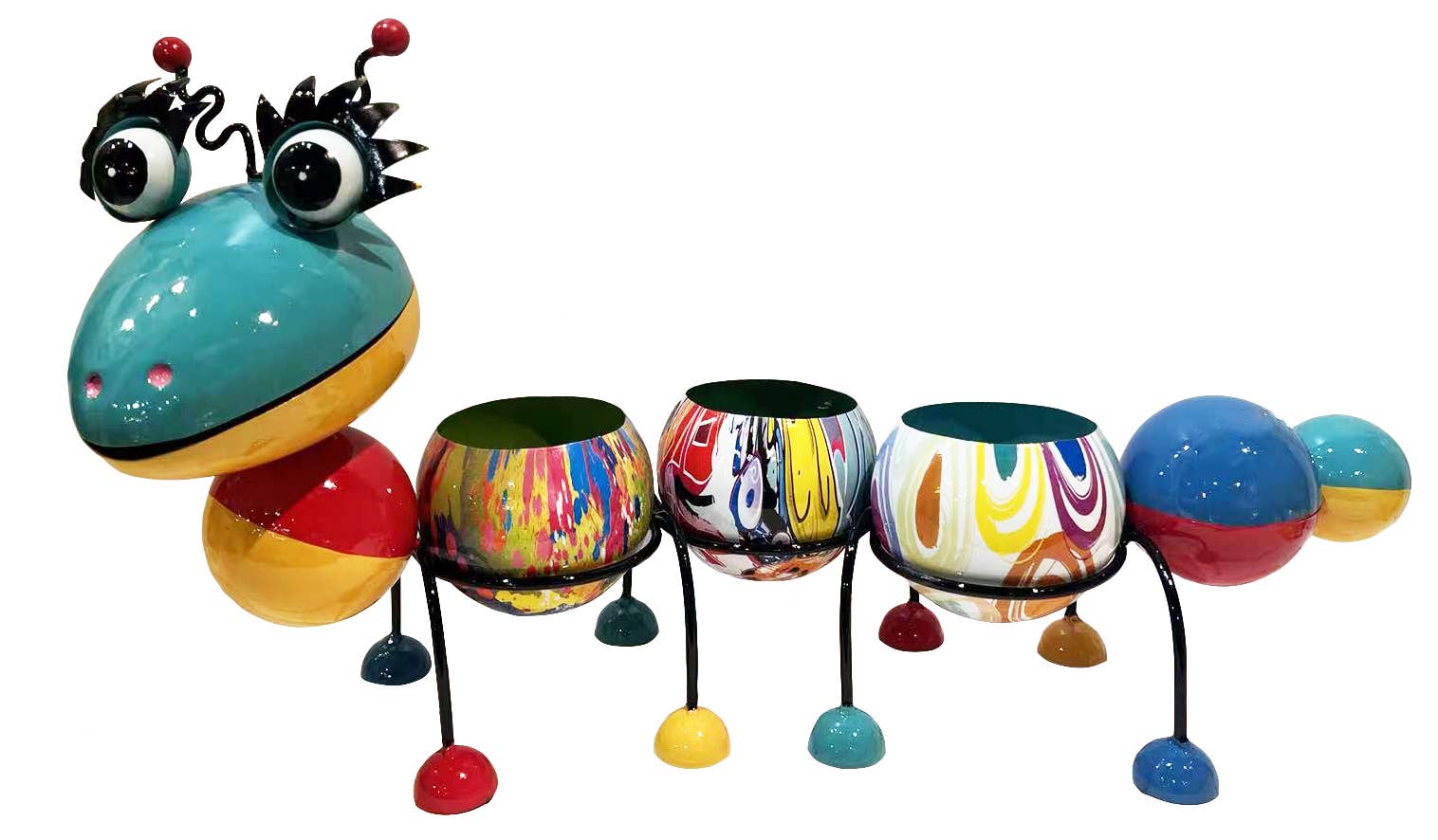 Continental Art Center - Wholesale Plant Pot - Painted Enamel Metal Caterpillar Statue and Planter1