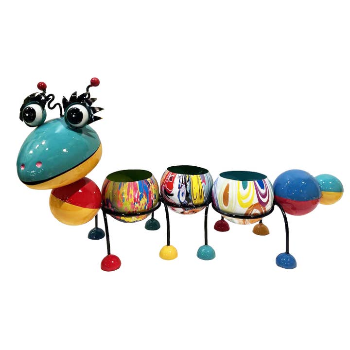 Continental Art Center - Wholesale Plant Pot - Painted Enamel Metal Caterpillar Statue and Planter1