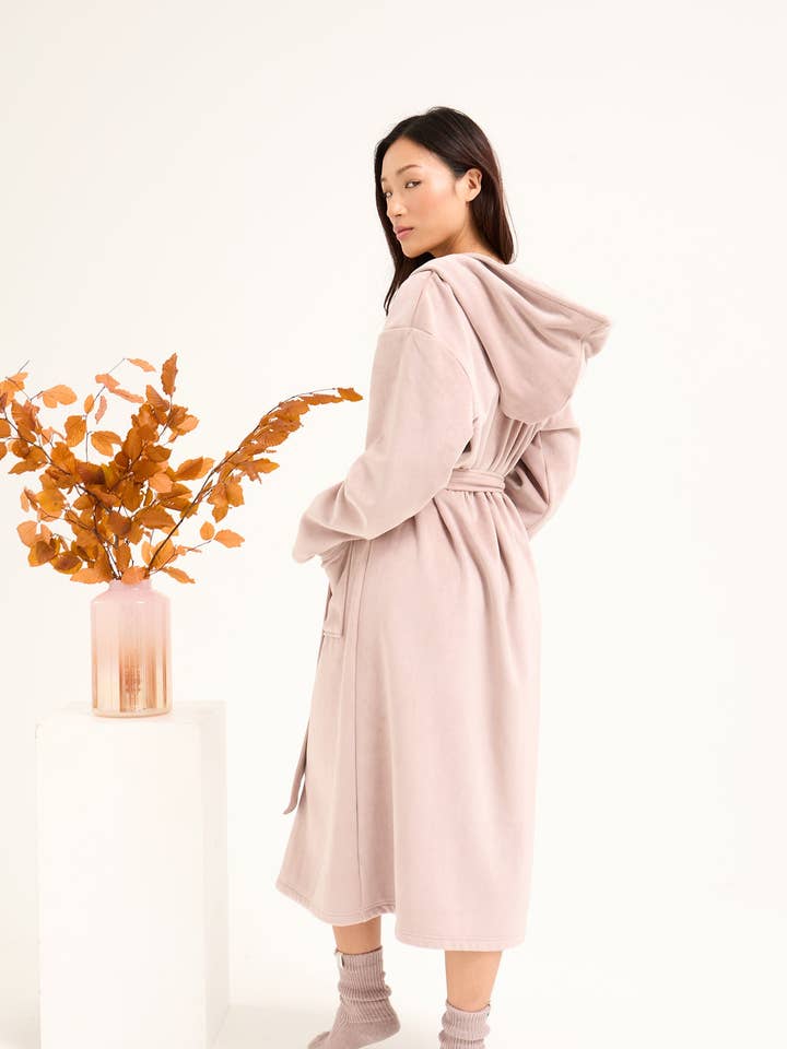 Ribbed Hooded Robe in Mink for wholesale on Faire2