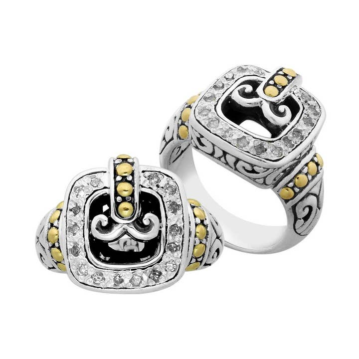 ARG-8047-DY-6" Sterling Silver Ring With 18K Gold And Diamond for wholesale by Bali Designs