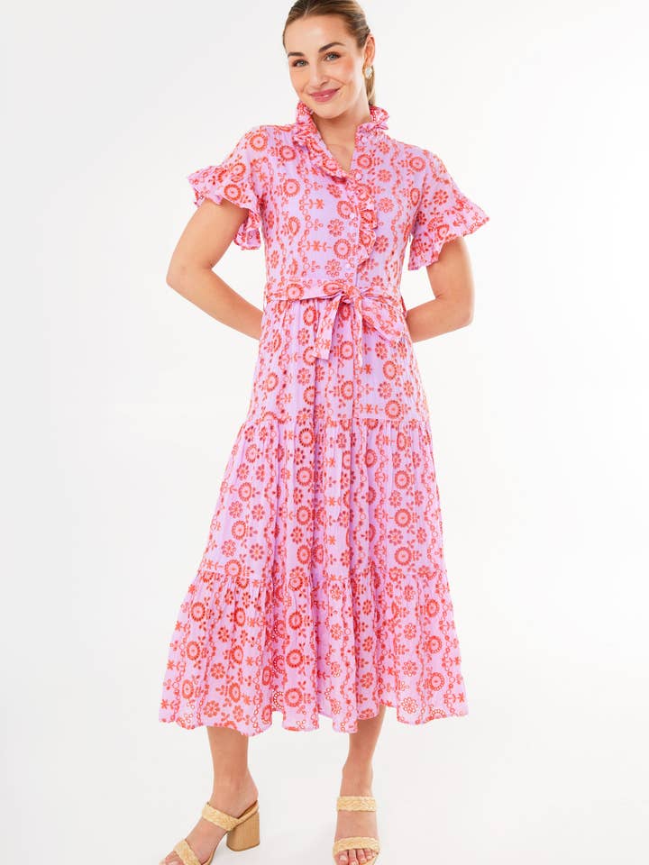 Sadie Maxi Dress Lavender Coral Eyelet for wholesale by Abbey Glass