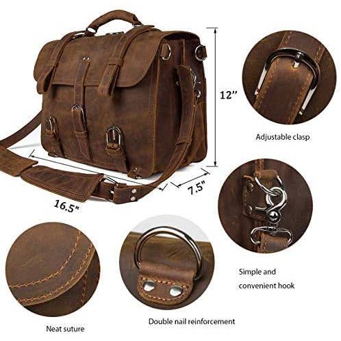 Tuzech Leather - Wholesale Messenger Bag - Men's - Men's Retro Full Grain Leather Briefcase Shoulder Bag10