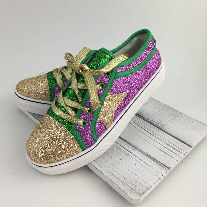 Mardi Gras glitter star tennis shoes for wholesale by SongLily