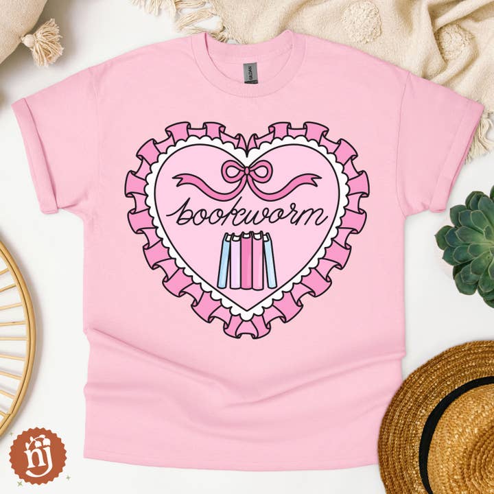 Nearly June Design Co - Wholesale T-Shirt (Graphic) - Unisex - Bookworm Ruffle Heart Bookish T-Shirt 4