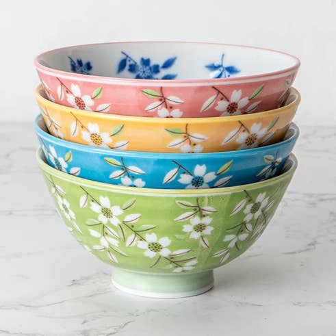 4 Piece Rice Bowl Gift Set Haruzakura Design Assorted Color for wholesale by Urban Tokyo