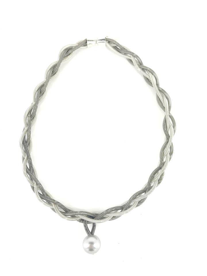 L19F - Silver/Slate Braided PW N w. Gray Pearl for wholesale by Sea Lily