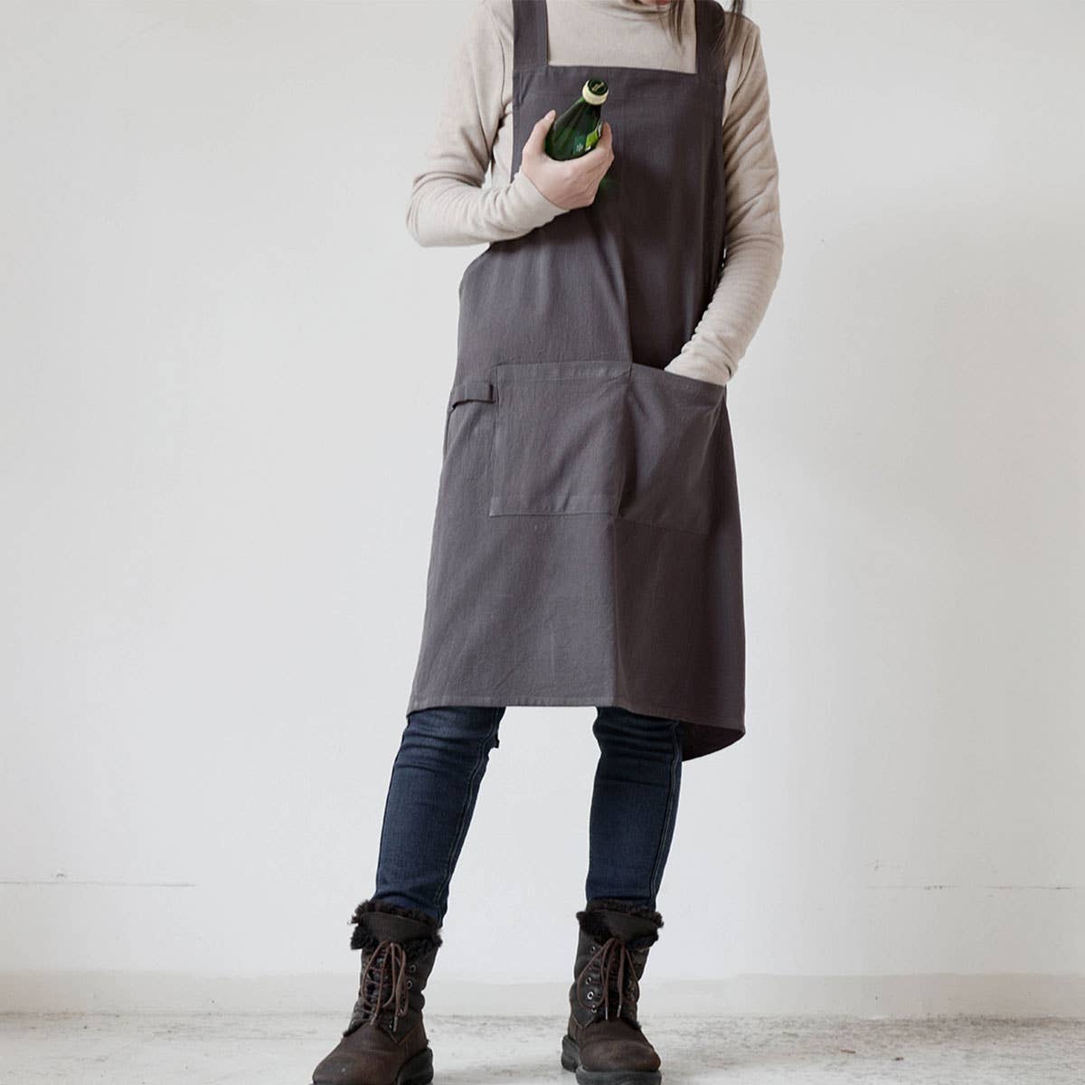 ACCITY - Wholesale Apron - Simple gardening cotton linen with pockets vintage_CWMM33017